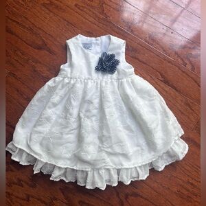 Pippa & Julie White Star-Embroidered Dress with Navy Flower Accent